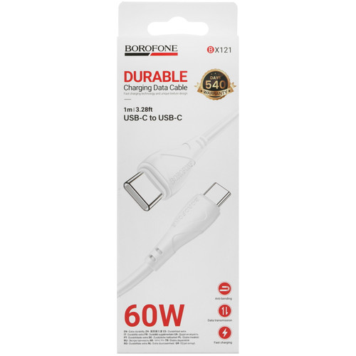 Купить Кабель Borofone USB Type-C - USB Type-C белый  5635386. Характеристики, отзывы и цены в Донецке