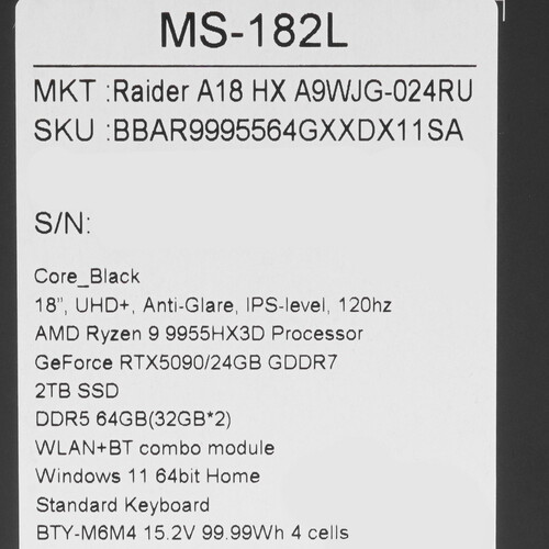 Купить 18" Ноутбук MSI Raider A18 HX A9WJG-024RU черный  5613299. Характеристики, отзывы и цены в Донецке