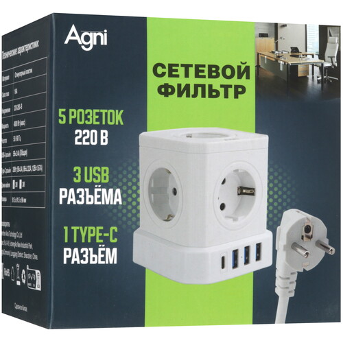 Купить Сетевой фильтр AGNI TP-VE4U5E-C белый  9289303. Характеристики, отзывы и цены в Донецке