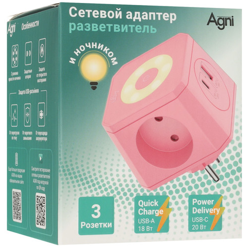 Купить Разветвитель AGNI TP-WJ2U3E-L-pink розовый  9354089. Характеристики, отзывы и цены в Донецке