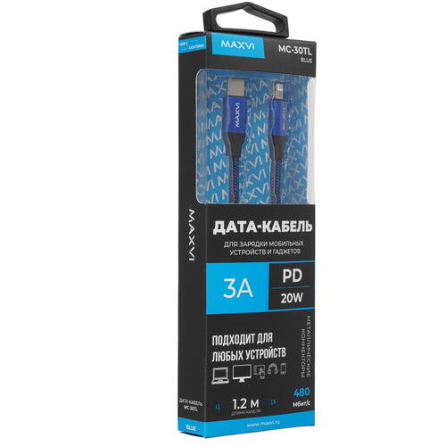 Купить Кабель круглый Maxvi Lightning 8-pin - USB Type-C синий 1.2 м  5368397. Характеристики, отзывы и цены в Донецке