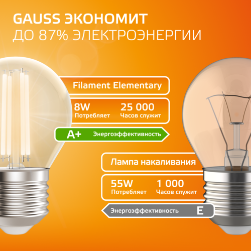 Купить Комплект филаментных ламп Gauss Filament Elementary 52218  5613134. Характеристики, отзывы и цены в Донецке