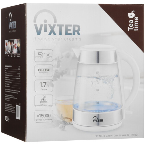 Купить Электрочайник VIXTER KT-2500 белый  9179095. Характеристики, отзывы и цены в Донецке