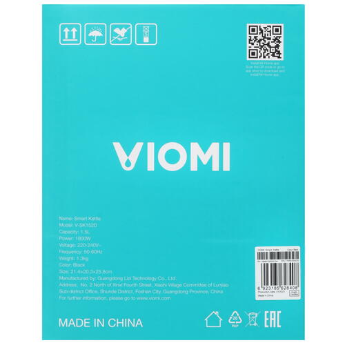 Купить Электрочайник Viomi Smart Kettle V-SK152D черный  5077343. Характеристики, отзывы и цены в Донецке