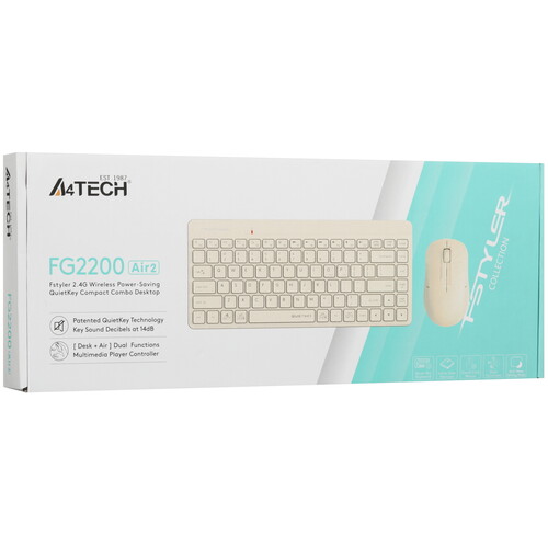 Купить Клавиатура+мышь беспроводная   A4Tech Fstyler FG2200 Air 2 бежевый  5495114. Характеристики, отзывы и цены в Донецке