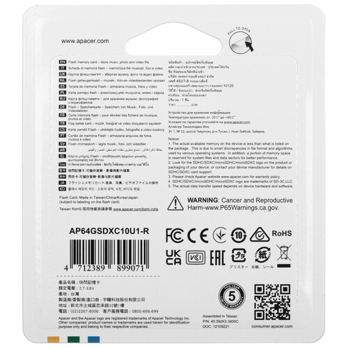 Купить Карта памяти Apacer SDXC 64 ГБ  5456931. Характеристики, отзывы и цены в Донецке