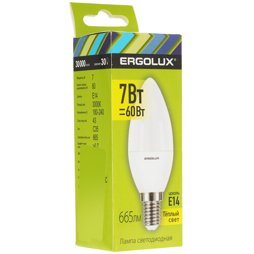 Купить Лампа светодиодная Ergolux LED-C35-7W-E14-3K  5467584. Характеристики, отзывы и цены в Донецке