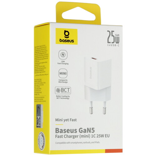 Купить Сетевое зарядное устройство Baseus GaN5 (mini) 1C белый  5621227. Характеристики, отзывы и цены в Донецке