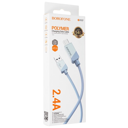 Купить Кабель круглый Borofone micro USB - USB 2.0 Type-A голубой 1 м  9244411. Характеристики, отзывы и цены в Донецке