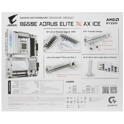 Купить Материнская плата GIGABYTE B650E AORUS ELITE X AX ICE  5609189. Характеристики, отзывы и цены в Донецке
