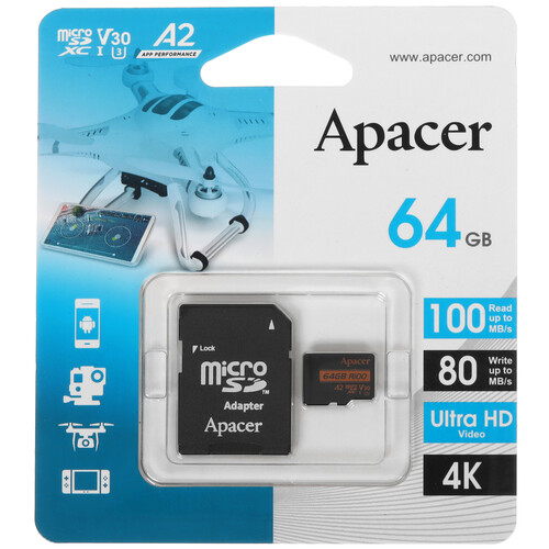 Купить Карта памяти Apacer microSDXC 64 ГБ  5456916. Характеристики, отзывы и цены в Донецке