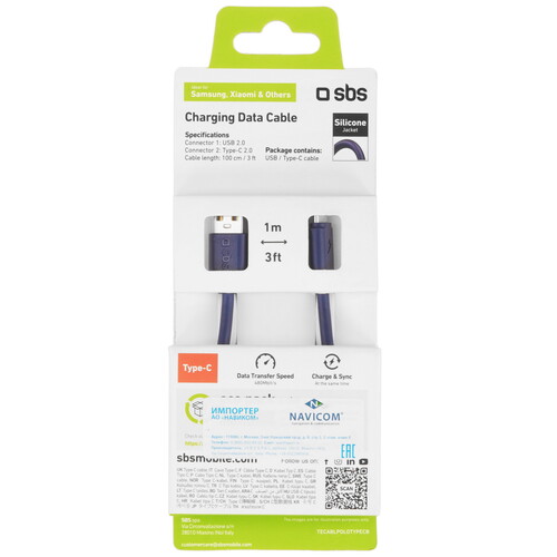 Купить Кабель круглый SBS USB Type-C - USB 2.0 Type-A синий 1.5 м  5471865. Характеристики, отзывы и цены в Донецке