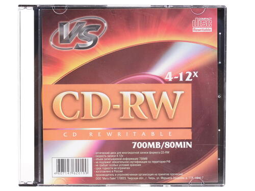 Купить CD-диск VS CD-RW, 0.7 ГБ, Slim Case, 12x, 1 шт  0118240. Характеристики, отзывы и цены в Донецке