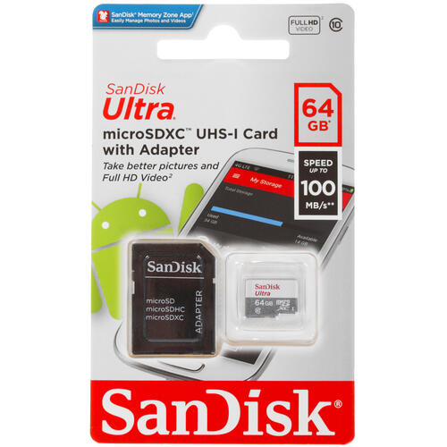 Купить Карта памяти SanDisk Ultra microSDXC 64 ГБ [SDSQUNR-064G-GN3MA]  4727285. Характеристики, отзывы и цены в Донецке