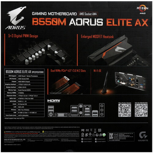 Купить Материнская плата GIGABYTE B550M AORUS ELITE AX  5493345. Характеристики, отзывы и цены в Донецке