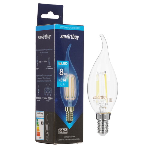 Купить Лампа филаментная Smartbuy C37-8Вт/6000К/E14  9192831. Характеристики, отзывы и цены в Донецке