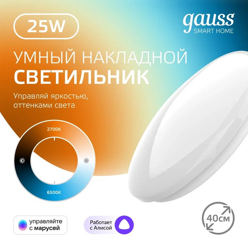 Купить Светильник настенно-потолочный Gauss Smart Home 2050112 белый/белый  9112054. Характеристики, отзывы и цены в Донецке