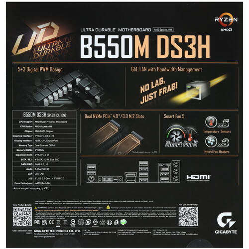 Купить Материнская плата GIGABYTE B550M DS3H (rev. 1.5)  5624564. Характеристики, отзывы и цены в Донецке