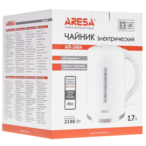 Купить Электрочайник Aresa AR-3484 белый  9300208. Характеристики, отзывы и цены в Донецке