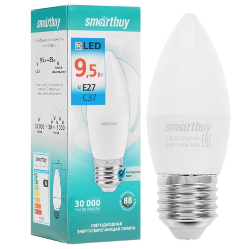 Купить Лампа светодиодная Smartbuy C37-9.5W/6000/E27  9104989. Характеристики, отзывы и цены в Донецке