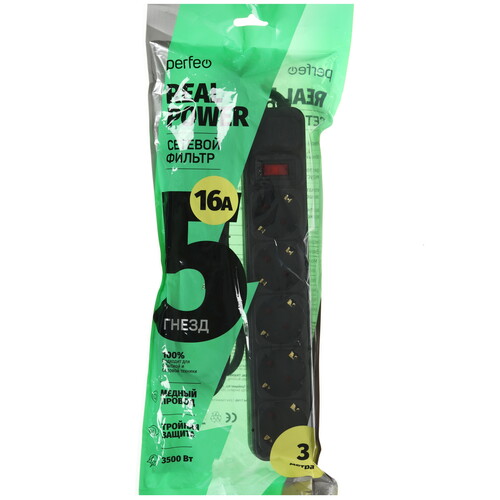 Купить Сетевой фильтр Perfeo REAL POWER PF_E1501 черный  9172328. Характеристики, отзывы и цены в Донецке