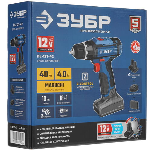 Купить Дрель-шуруповерт Зубр DL-121-42 12V MAX PRO  9927701. Характеристики, отзывы и цены в Донецке