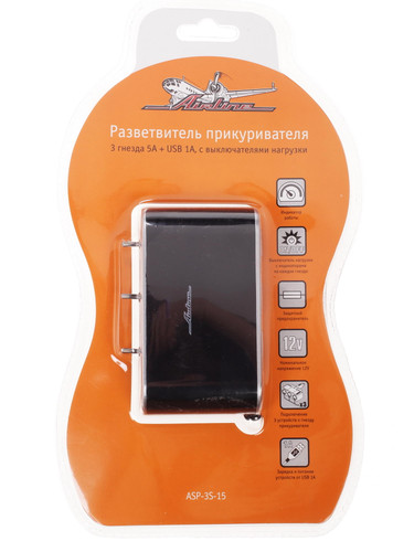 Купить Разветвитель автоприкуривателя AIRLINE ASP-3S-15  1029497. Характеристики, отзывы и цены в Донецке