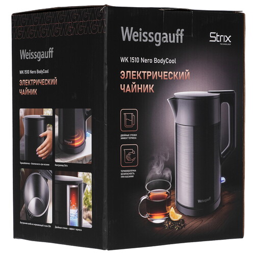 Купить Электрочайник Weissgauff WK 1510 BodyCool черный  9259475. Характеристики, отзывы и цены в Донецке