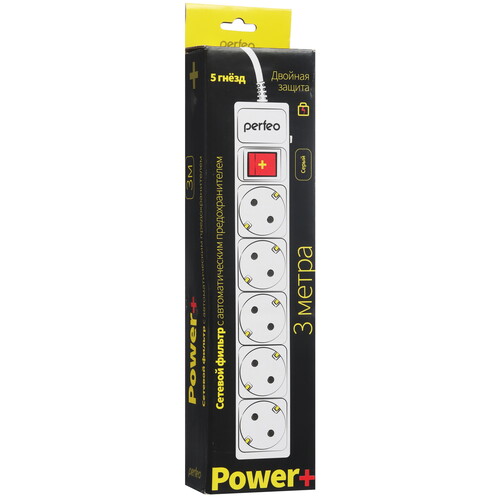 Купить Сетевой фильтр Perfeo POWER+ PF-PP-5/3.0-G серый  9172338. Характеристики, отзывы и цены в Донецке
