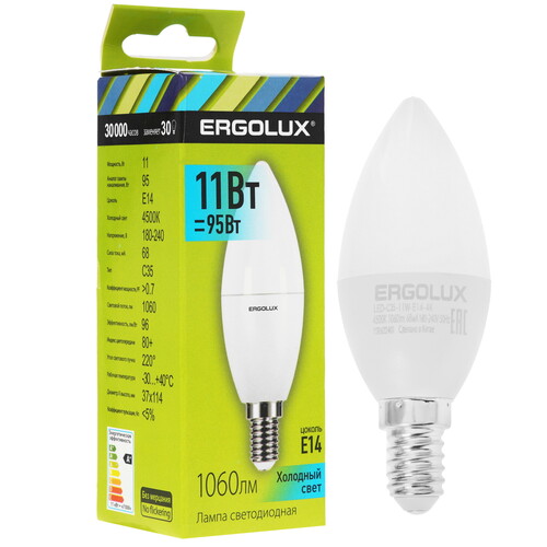 Купить Лампа светодиодная Ergolux LED-C35-11W-E14-4K  5467559. Характеристики, отзывы и цены в Донецке