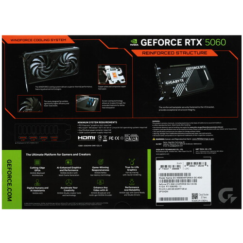 Купить Видеокарта GIGABYTE GeForce RTX 5060 WINDFORCE MAX OC  5633565. Характеристики, отзывы и цены в Донецке