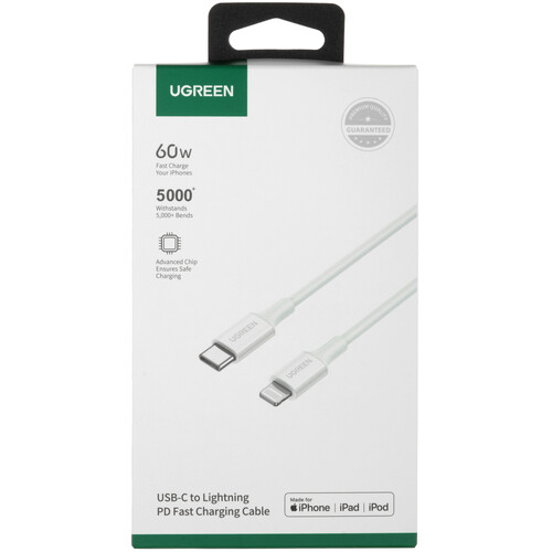 Купить Кабель круглый Ugreen Lightning 8-pin MFI - USB Type-C белый 2 м  9983434. Характеристики, отзывы и цены в Донецке