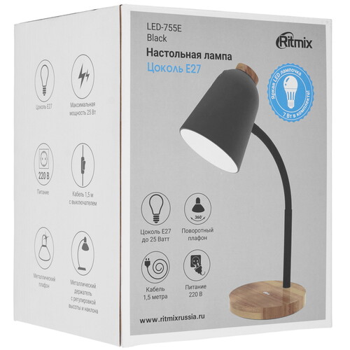 Купить Настольный светильник Ritmix LED-755Е черный  9223769. Характеристики, отзывы и цены в Донецке