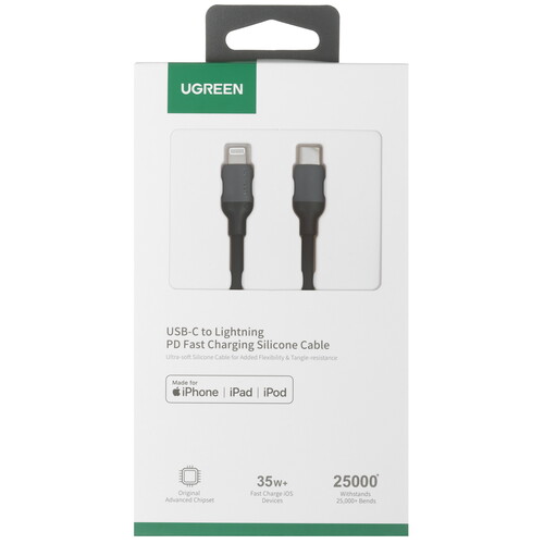 Купить Кабель круглый Ugreen Lightning 8-pin MFI - USB Type-C черный 1 м  9983465. Характеристики, отзывы и цены в Донецке