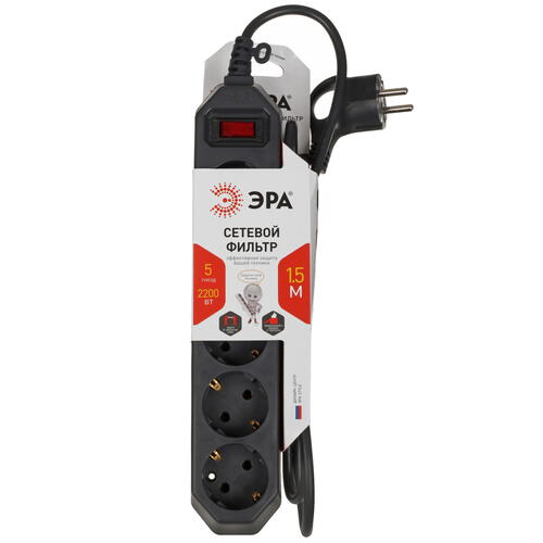 Купить Сетевой фильтр ЭРА USF-5es-1.5m-B черный  5408922. Характеристики, отзывы и цены в Донецке