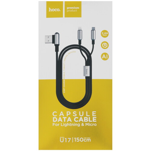 Купить Кабель круглый Hoco Lightning 8-pin, micro USB - USB 2.0 Type-A черный 1.5 м  5474961. Характеристики, отзывы и цены в Донецке
