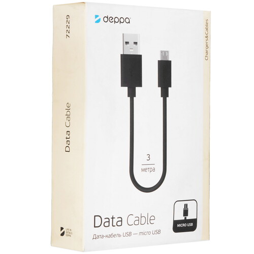 Купить Кабель круглый DEPPA micro USB - USB 2.0 Type-A черный 3 м  5475918. Характеристики, отзывы и цены в Донецке