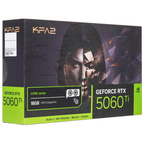 Купить Видеокарта KFA2 GeForce RTX 5060 Ti CORE OC 2FAN LED Black  5623294. Характеристики, отзывы и цены в Донецке