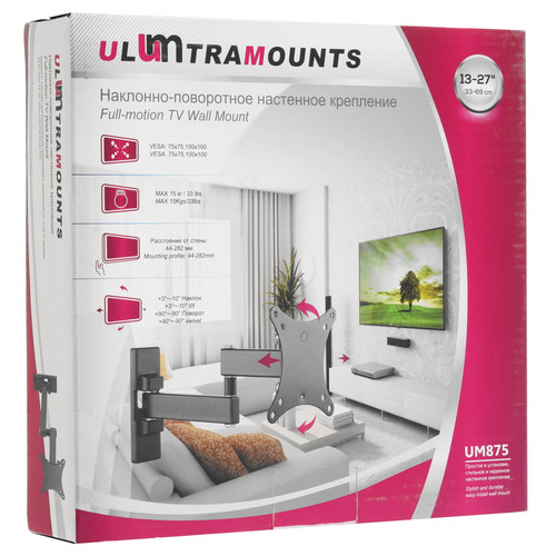 Купить Кронштейн для ТВ Ultramounts UM875 черный  9200225. Характеристики, отзывы и цены в Донецке