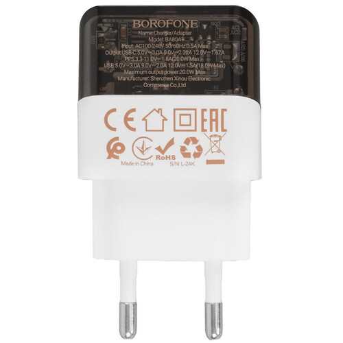 Купить Сетевое зарядное устройство Borofone BA80A черный  5474733. Характеристики, отзывы и цены в Донецке