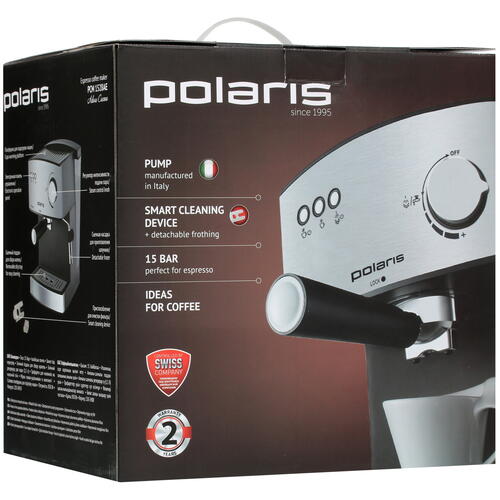 Купить Кофеварка рожковая Polaris PCM 1528AE Adore Crema серебристый  5347929. Характеристики, отзывы и цены в Донецке