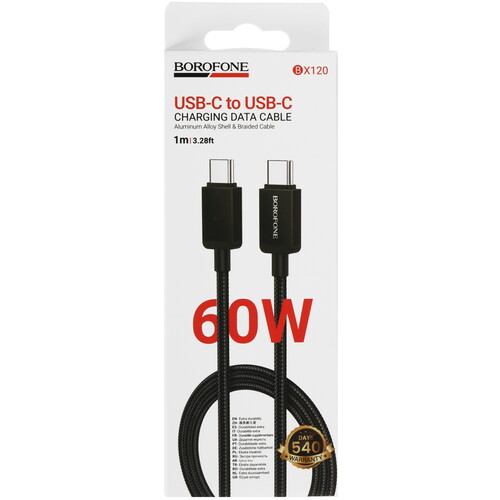 Купить Кабель круглый Borofone USB Type-C - USB Type-C черный 1 м  5635387. Характеристики, отзывы и цены в Донецке