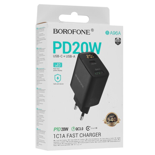 Купить Сетевое зарядное устройство Borofone BA96A черный  5639711. Характеристики, отзывы и цены в Донецке