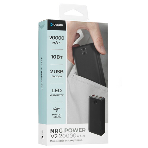 Купить Портативный аккумулятор DEPPA NRG Power М2 черный  5605717. Характеристики, отзывы и цены в Донецке