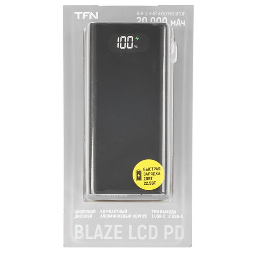 Купить Портативный аккумулятор TFN Blaze LCD PD черный  5613232. Характеристики, отзывы и цены в Донецке